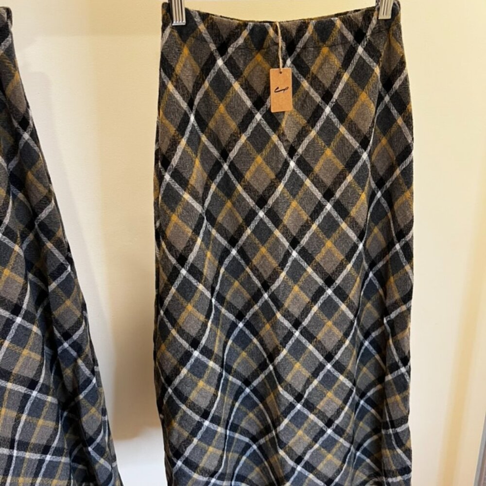 NWT CP Shades Tanya Skirt Wool Maxi Gray Yellow Plaid